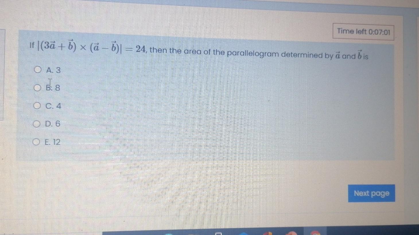 Solved Time Left 0 07 01 If 3a B X A 71 24 Then Chegg Com