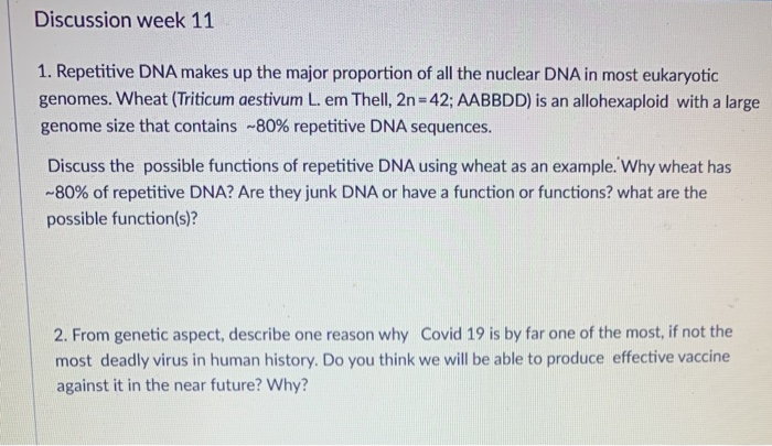 discussion week 11 1 repetitive dna