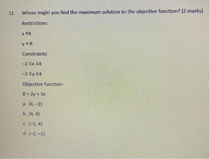 Solved 11. Where might you find the maximum solution to the | Chegg.com