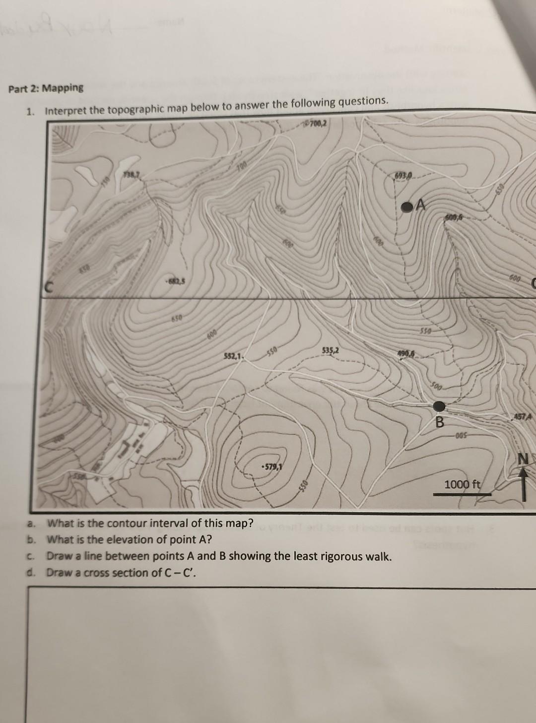 Solved Part 2: Mapping b. What is the elevation of point A ? | Chegg.com