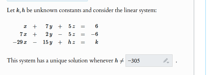 Solved Let k,h be unknown constants and consider the linear | Chegg.com