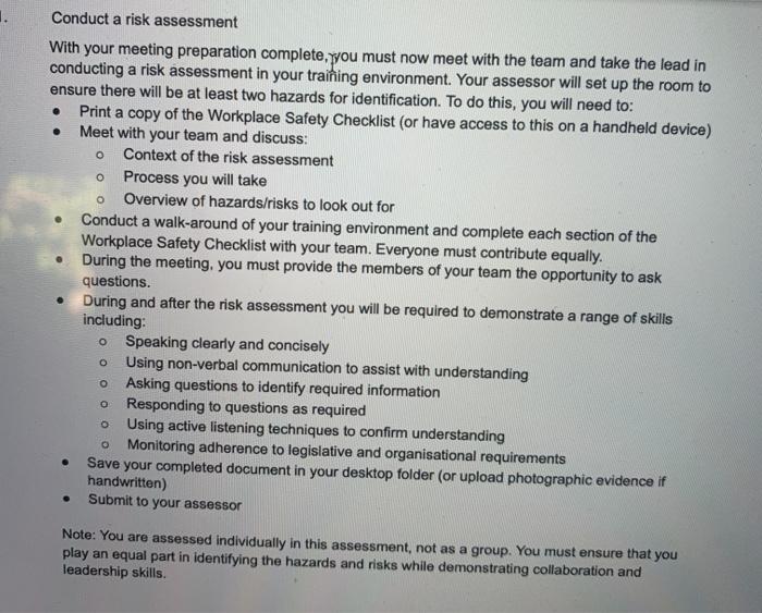 O Conduct a risk assessment With your meeting | Chegg.com