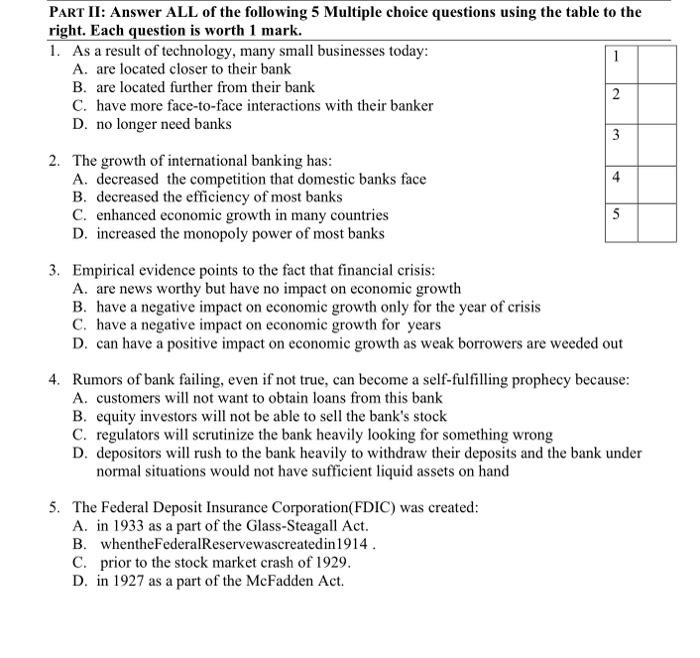 Solved 5 PART II: Answer ALL of the following 5 Multiple | Chegg.com