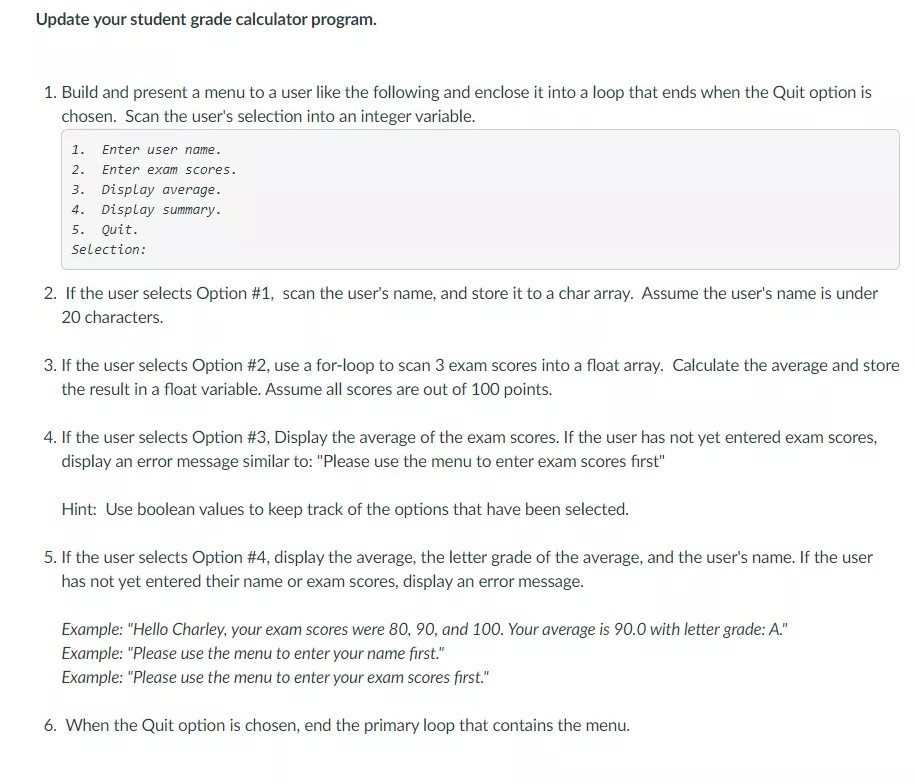 Solved Update your student grade calculator program. 1. | Chegg.com