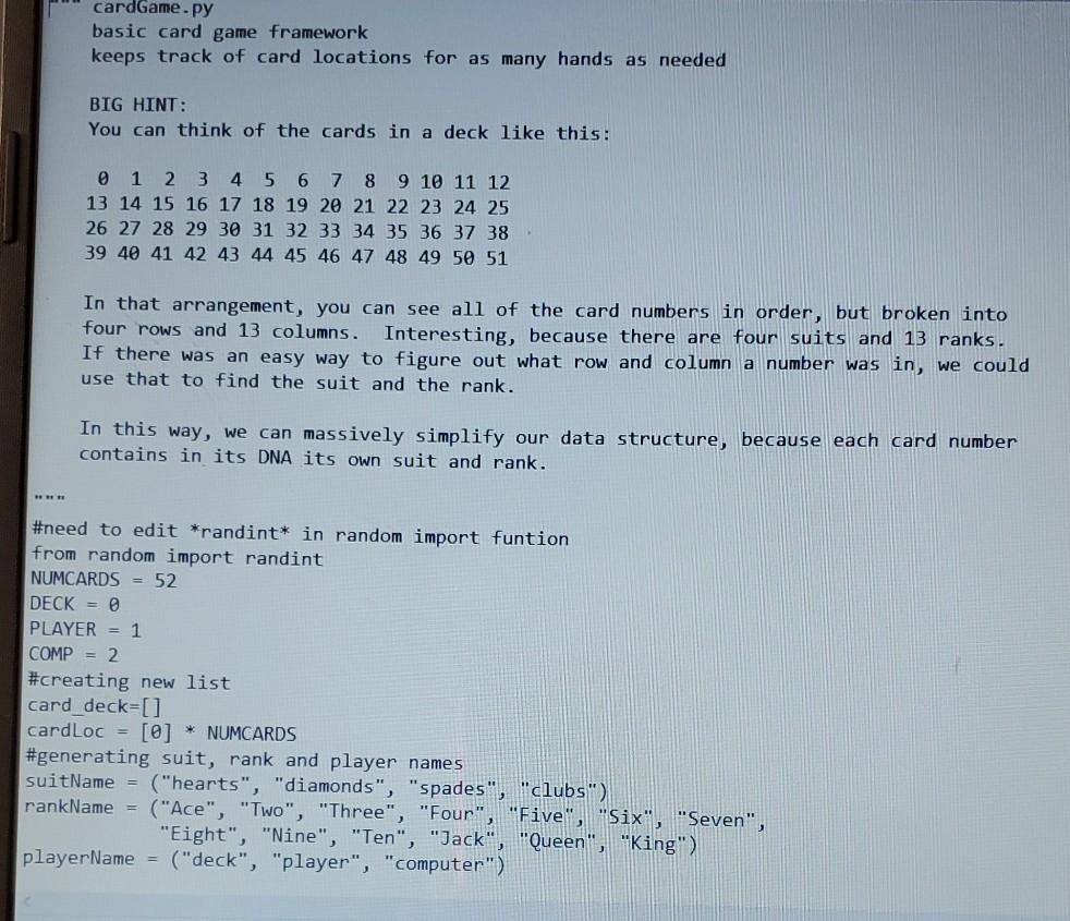 Solved cardGame.py basic card game framework keeps track of | Chegg.com