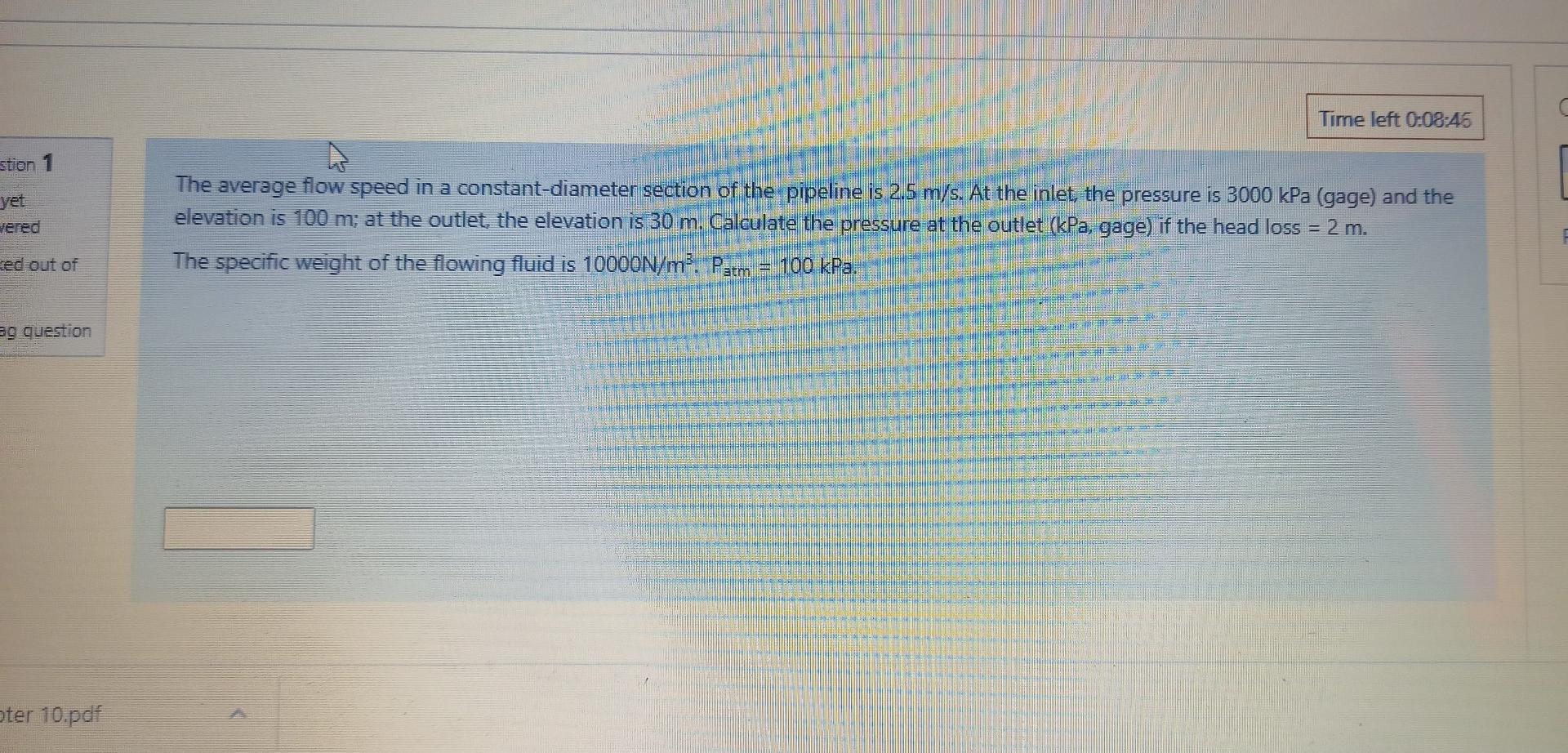 Solved Time left 0:08:46 stion 1 yet Jered The average flow | Chegg.com