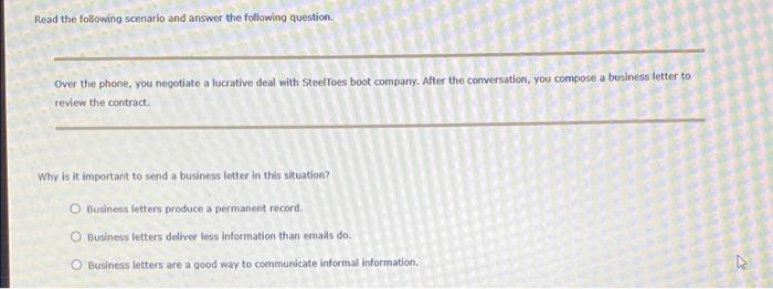 Solved Read the following scenario and answer the following | Chegg.com