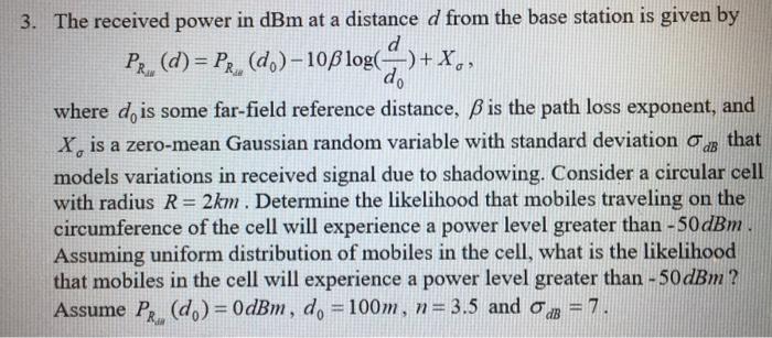 3. The received power in dBm at a distance d from the | Chegg.com