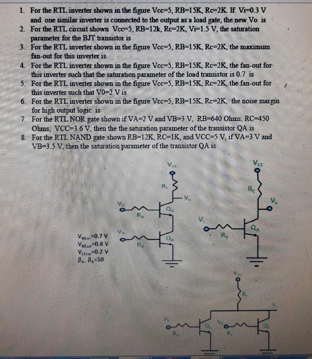 A Basic RTL Nand Gate Is Shown In The Circuit, 53% OFF