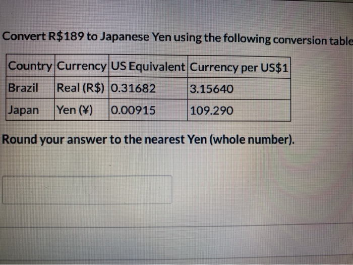Solved Convert R189 to Japanese Yen using the following