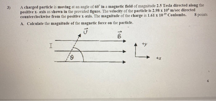 Solved 3) A charged particle is moving at an angle of 60° in | Chegg.com