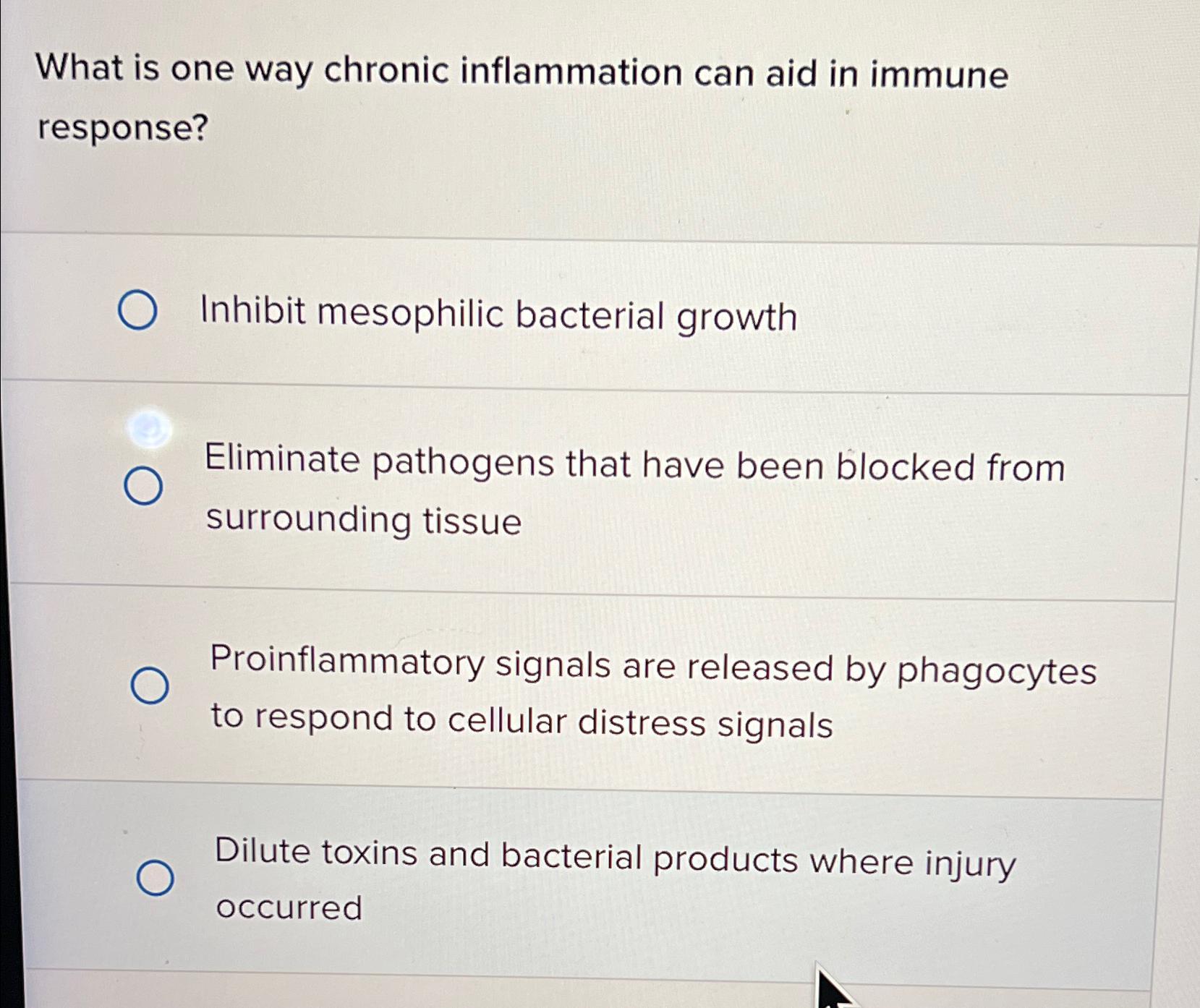 Solved What is one way chronic inflammation can aid in | Chegg.com