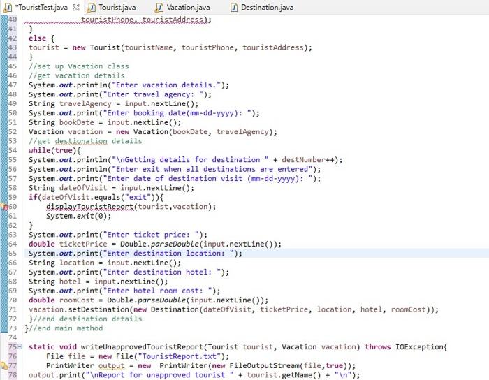 Vacation.java Destination.java Tourist Test.java X J | Chegg.com