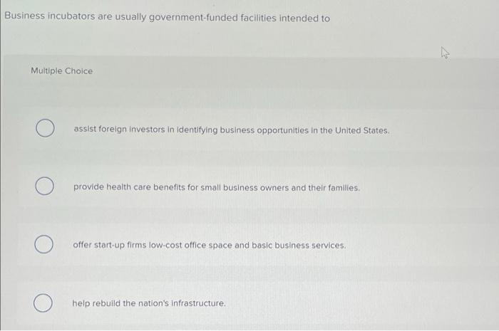 Solved Business incubators are usually government-funded | Chegg.com