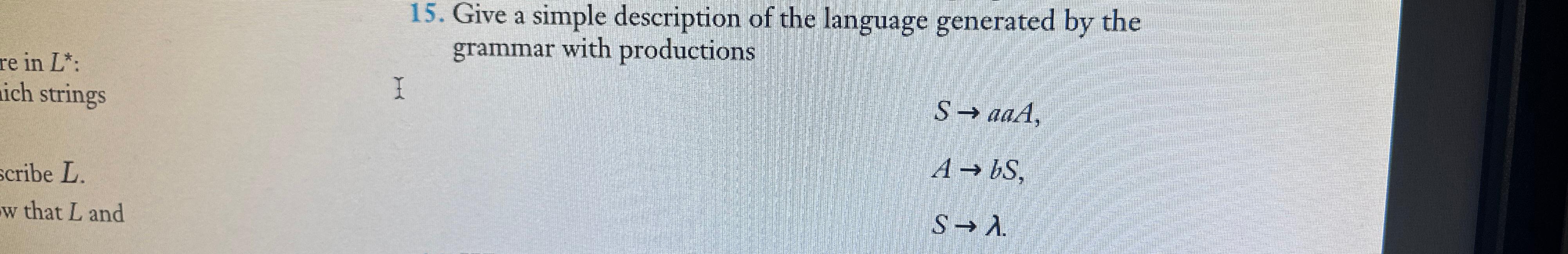 Solved Give a simple description of the language generated | Chegg.com