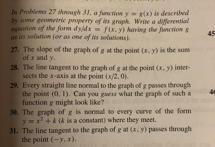 Solved 45 In Problems 27 through 31, a function y = g(x) is | Chegg.com