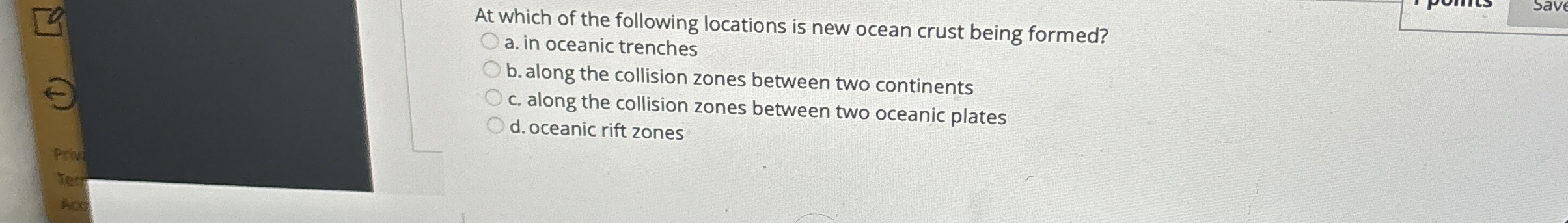 Solved At which of the following locations is new ocean | Chegg.com