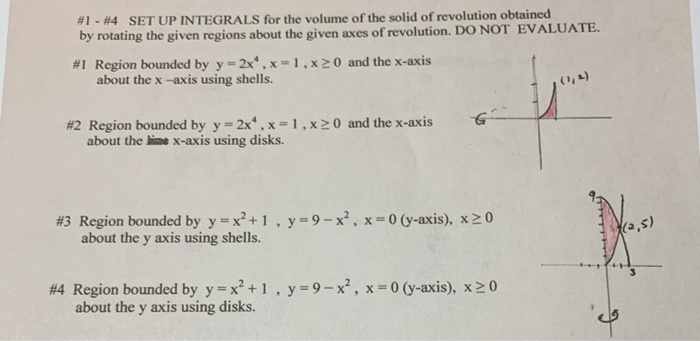 Revolved Solid Integral Solved #1 - #4 SET UP INTEGRALS for the volume of the solid | Chegg.com