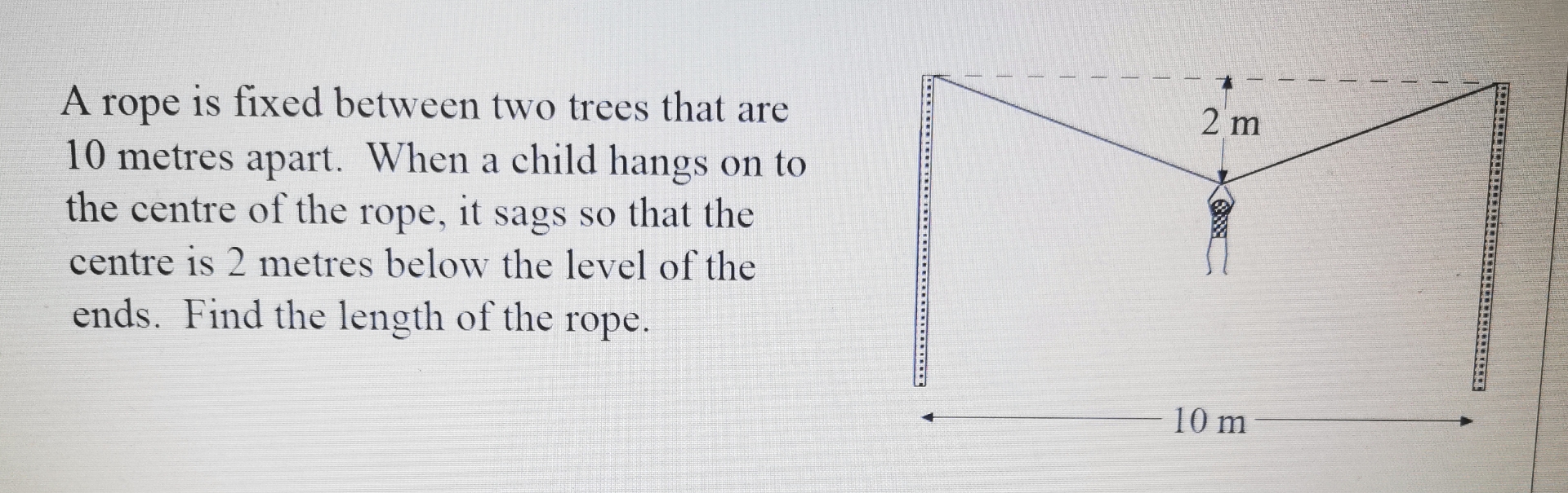 Amazon Rope Distance Question Solved A rope is fixed between two trees that are 10 metres | Chegg.com