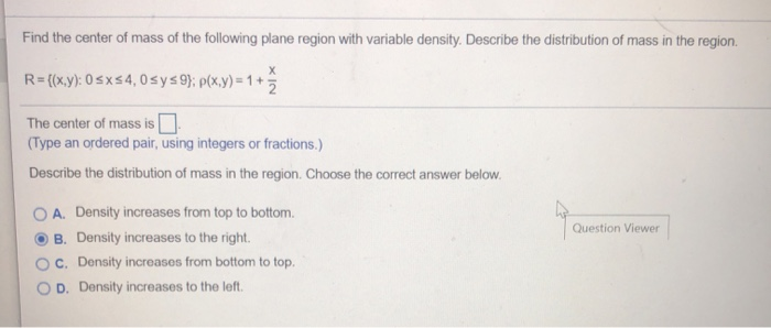 Solved Find the center of mass of the following plane region | Chegg.com