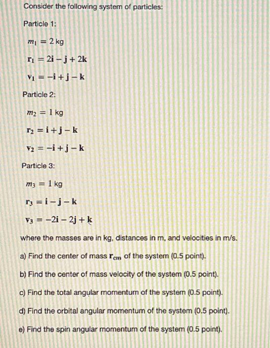 Solved Consider the following system of particles: Particle | Chegg.com