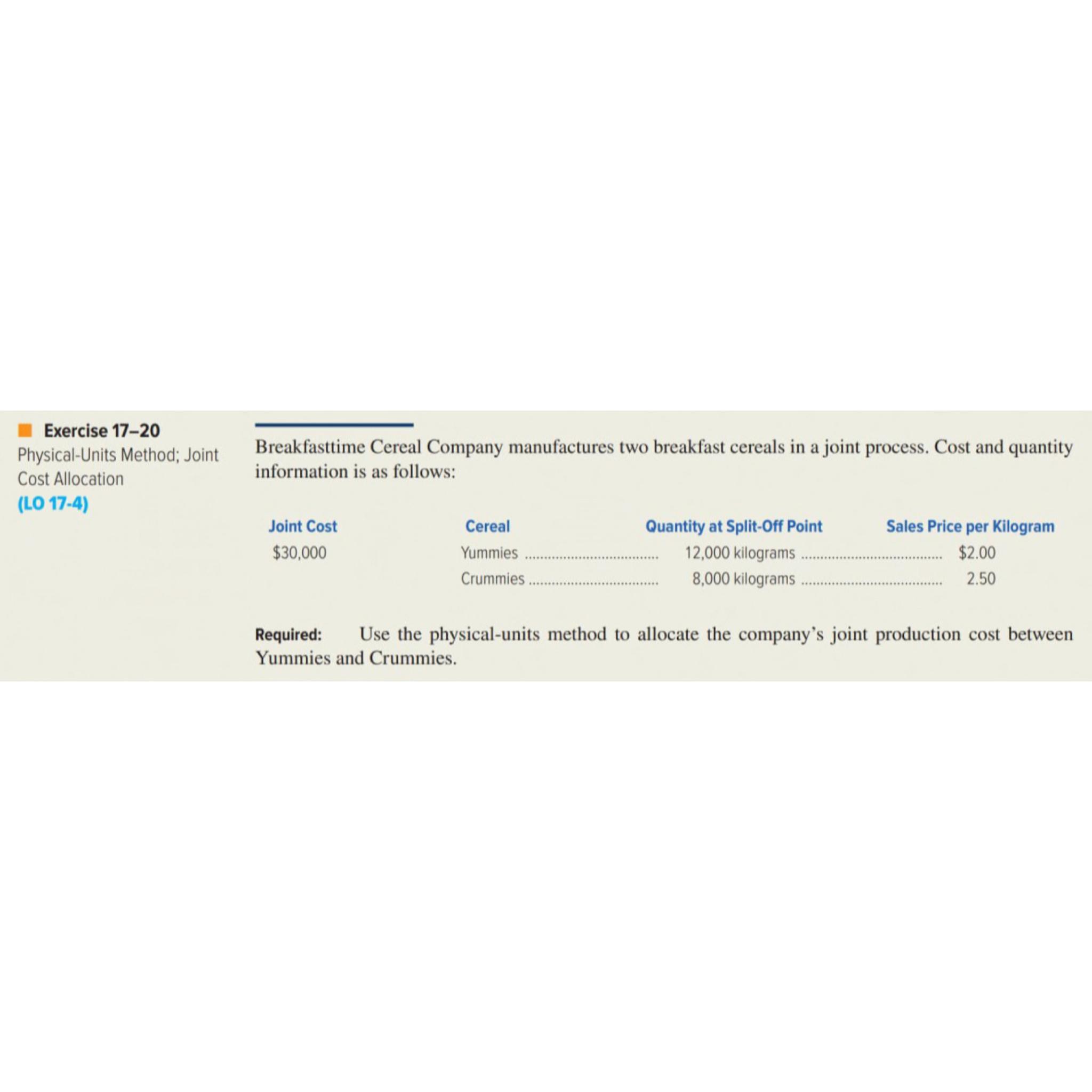 Solved exercise 17 20physical units method joint cost chegg
