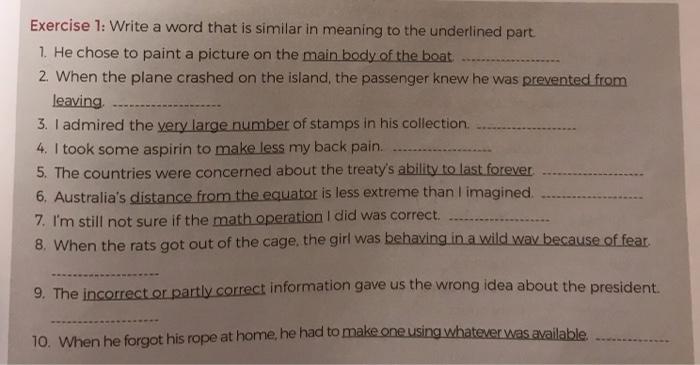 Solved Exercise 1: Write a word that is similar in meaning | Chegg.com