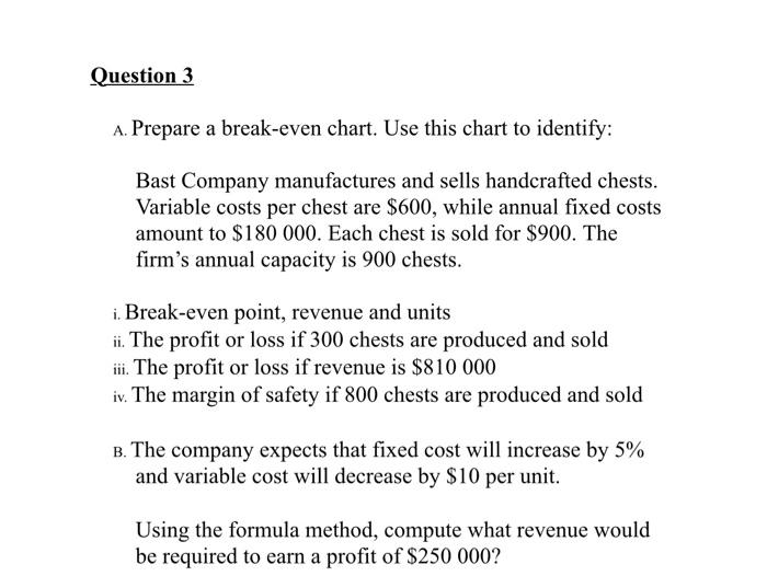 Solved A. Prepare a breakeven chart. Use this chart to