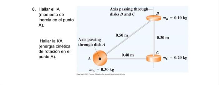 8. Hallar el IA (momento de inercia en el punto A). Hallar la KA (energia cinética de rotación en el punto A).