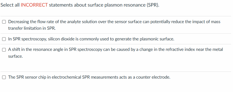 Solved Select all INCORRECT statements about surface plasmon | Chegg.com
