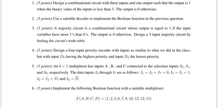 Solved 1. (5 Points) Design A Combinational Circuit With | Chegg.com