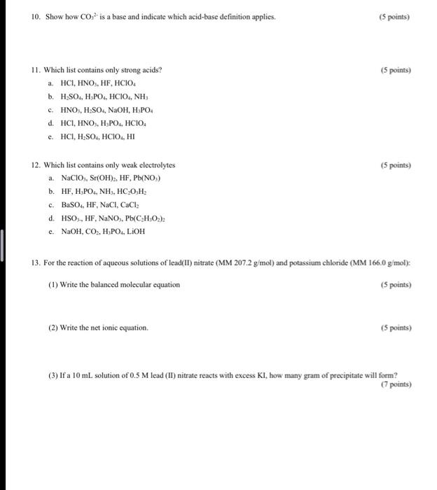 Solved 10. Show how CO32 is a base and indicate which | Chegg.com