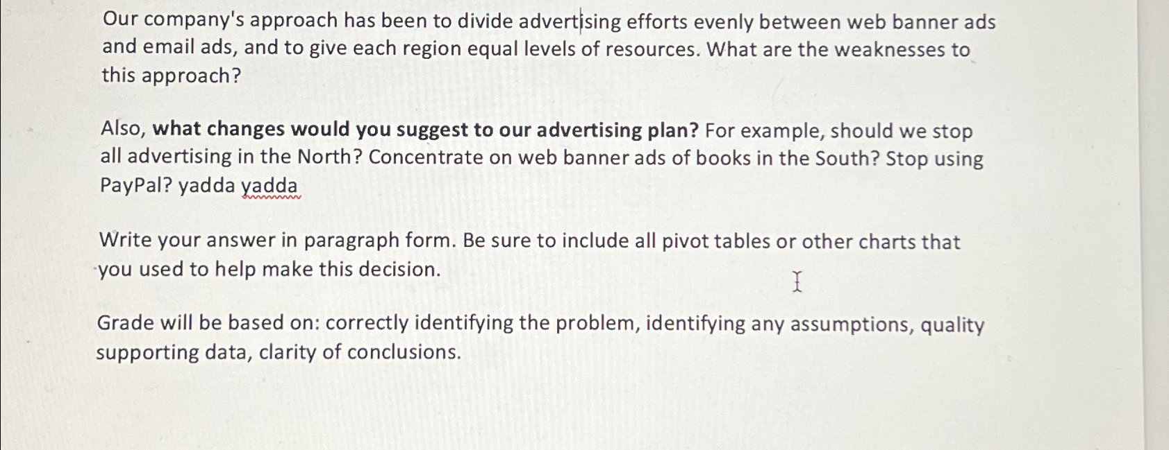 Solved Our company's approach has been to divide advertising | Chegg.com