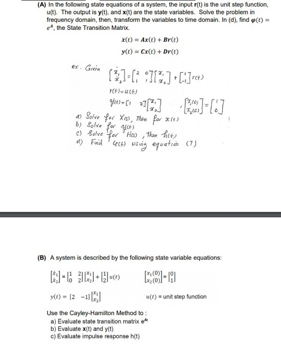 Solved (A) In the following state equations of a system, the | Chegg.com