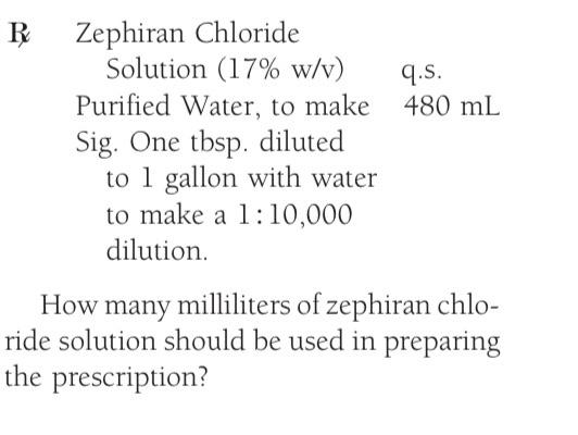 Solved R Zephiran Chloride Solution (17% w/v) q.s. Purified 