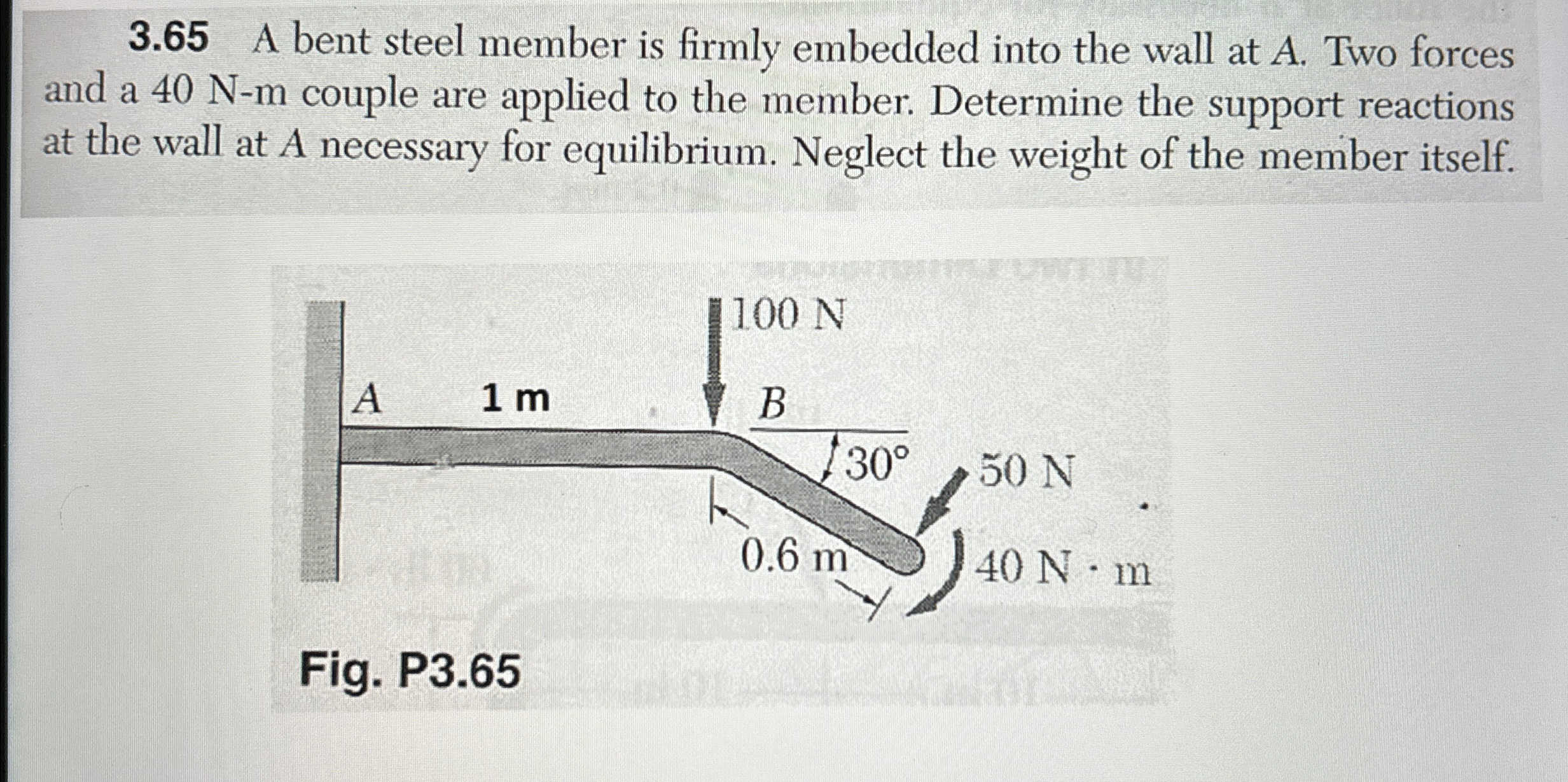 Solved 3.65 ﻿A bent steel member is firmly embedded into the | Chegg.com