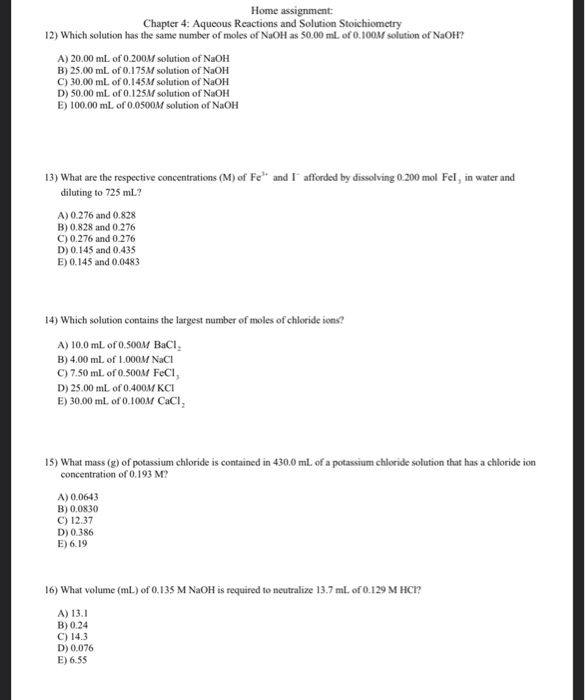 Solved Home assignment: Chapter 4: Aqueous Reactions and | Chegg.com