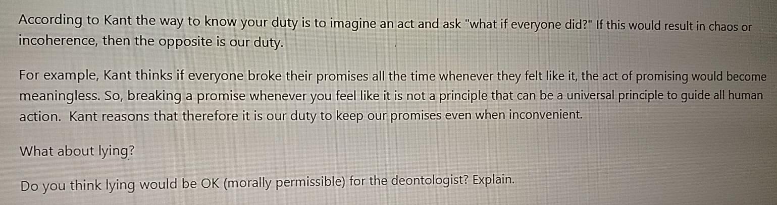 Solved According to Kant the way to know your duty is to | Chegg.com