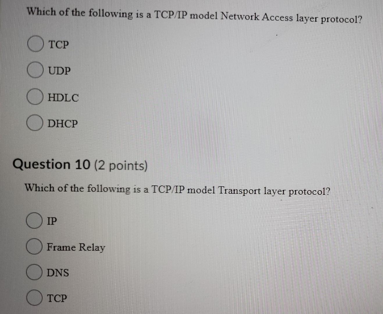 Solved Which Of The Following Is A TCP/IP Model Network | Chegg.com