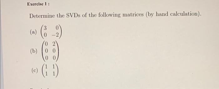 Solved Determine The Svds Of The Following Matrices By Hand