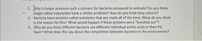 Solved 1. Why is turgor pressure such a concern for bacteria | Chegg.com