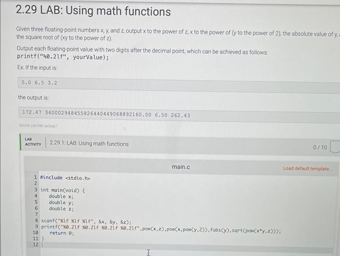 Solved 229 Lab Using Math Functions Given Three Floating 7748