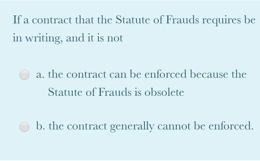 Solved The Statute of Frauds requires which of the following
