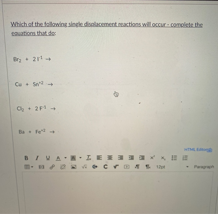 Solved Which Of The Following Single Displacement Reactions | Chegg.com