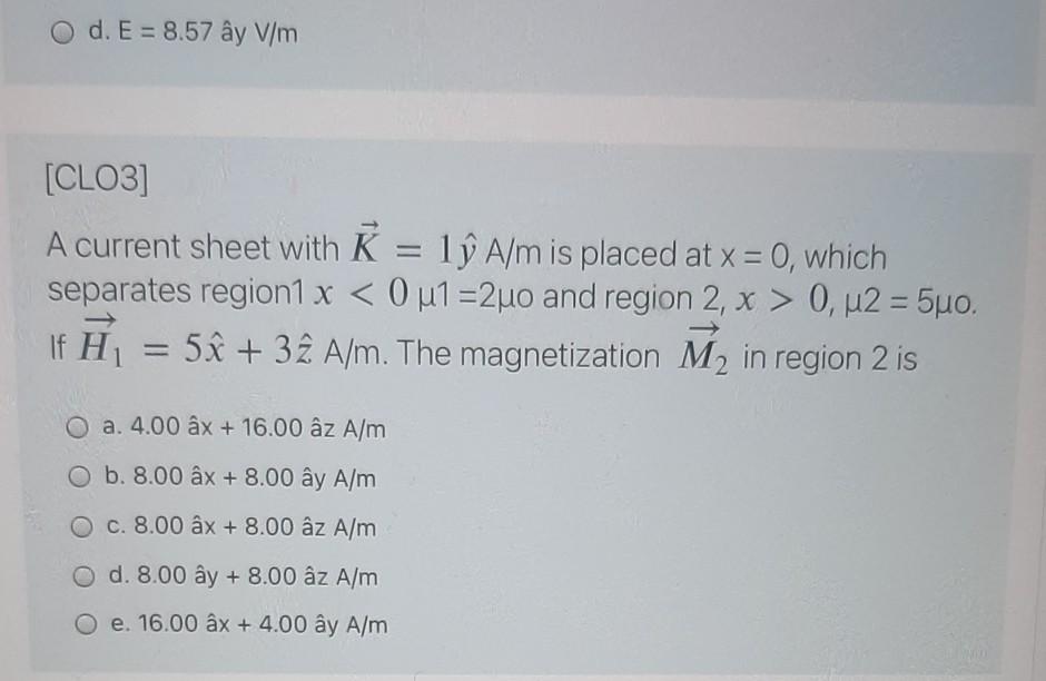 Solved O D E 8 57 Ay V M Clo3 A Current Sheet With Chegg Com