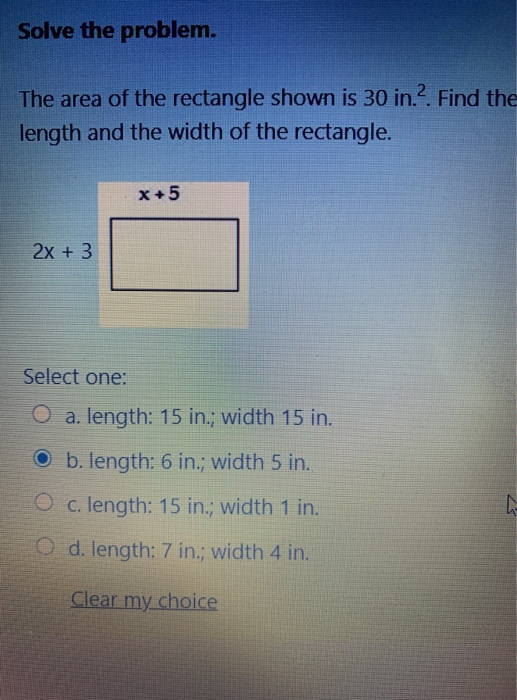Solved Solve the problem. The area of the rectangle shown is | Chegg.com