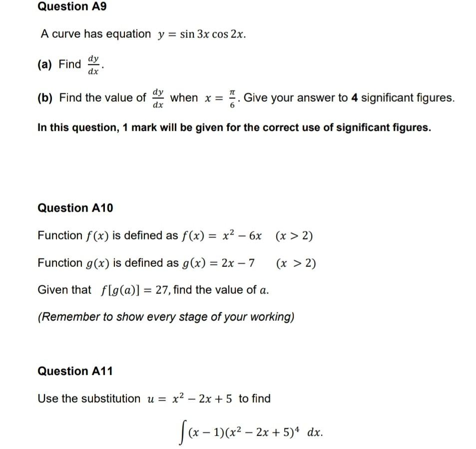 Solved Question A Curve Has Equation Y Sin 3x Cos 2x Chegg Com