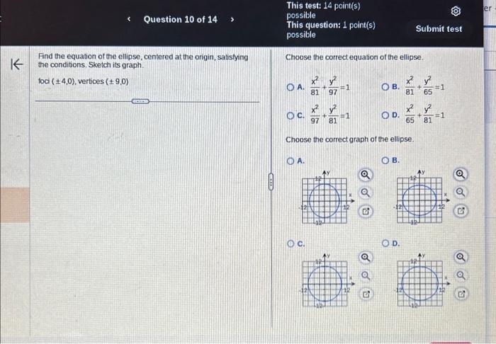 Solved Find the equation of the ellipse, centered at the | Chegg.com