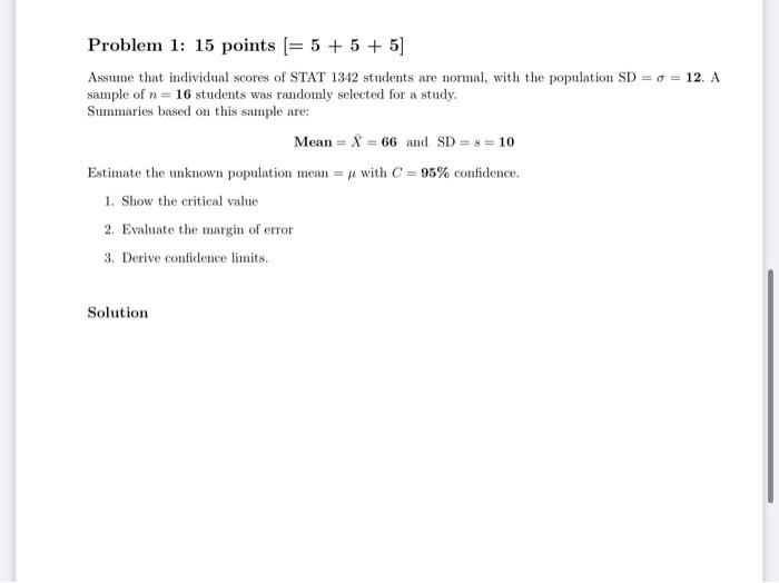 Solved Problem 1: 15 points [= 5 + 5 +5] Assume that | Chegg.com