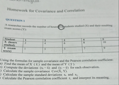 Solved Homework for Covariance and CorrelationQUENTION 1A | Chegg.com